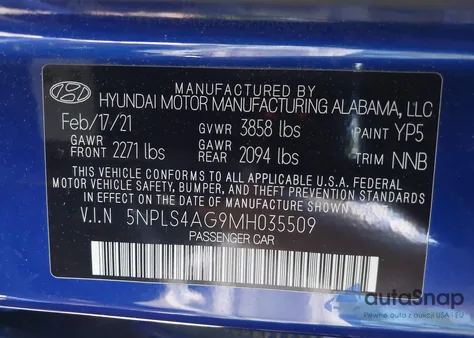 2021 Hyundai Elantra Sel из США, поврежденный, VIN 5NPLS4AG9MH035509